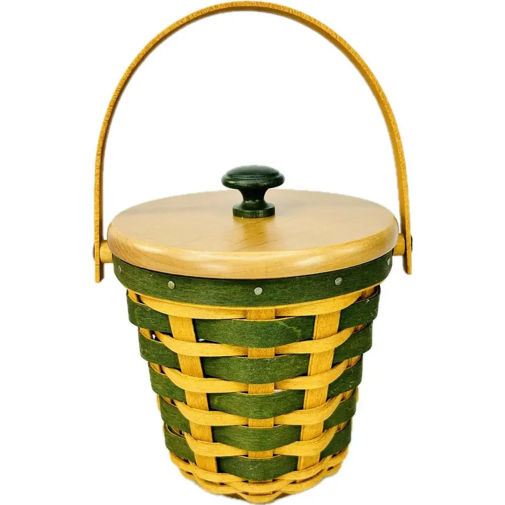 Longaberger PEPPERMINT STRIPE Tree Trimming Green Lid Liner Protector Tie-on Box